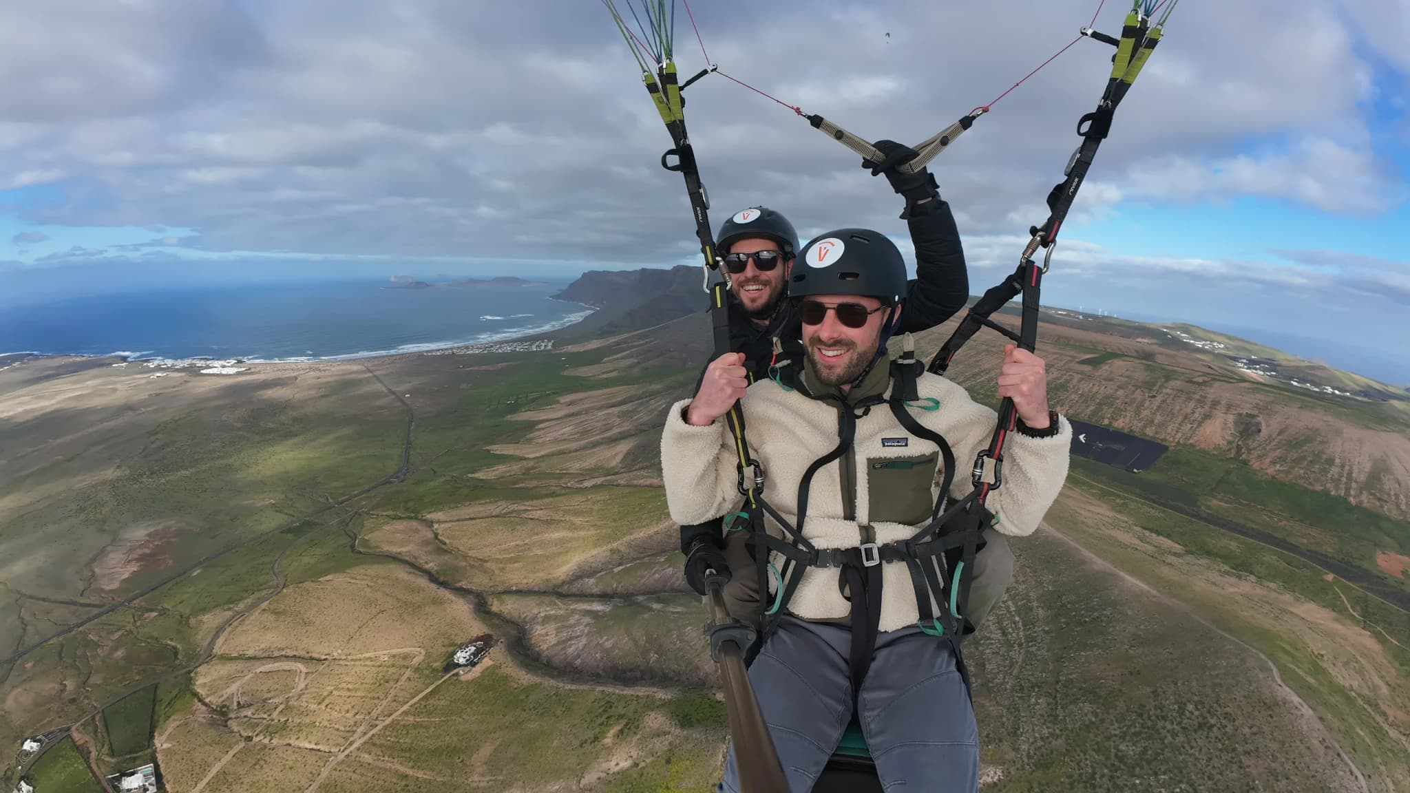 Tandem paragliding along Famara coast